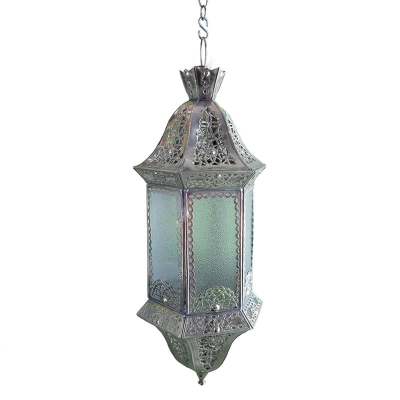 Lanterna lampadario marocchina in vetro e metallo